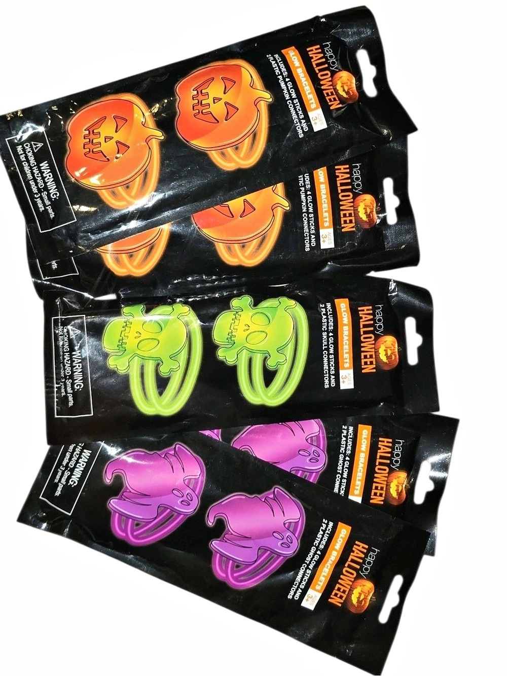 Double Banded Glow Stick Bracelets with Spooky Plastic Connectors (10 total)
